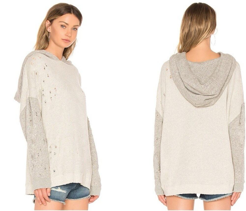 IRO Jeans Ulbrocko Distressed Hoodie in Light Grey Size S